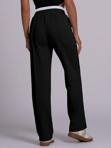 ABOCIW Womens Two Tone Wide Leg Sweatpants Fleece High Waisted Baggy Sweat Pants Drawstring Athletic Joggers2