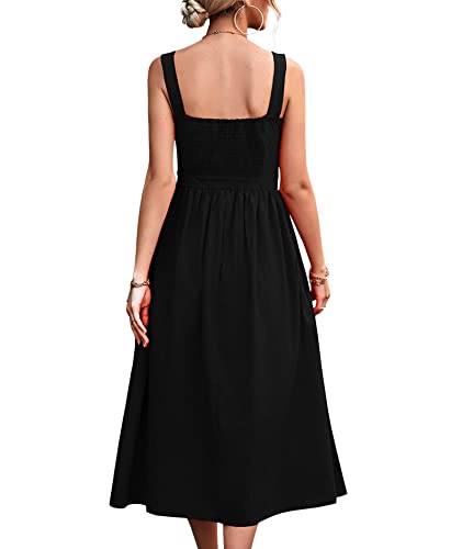 Image of xxxiticat Women's Square Collar Casual Dress Sleeveless Pleated A-Line Summer Beach Boho Elegant Backless Midi Dress