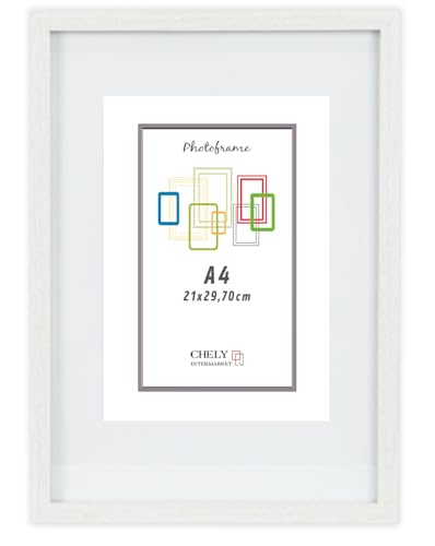 CHELY INTERMARKET MOD351 Marco Fotos Madera Moderno A4 Con Paspartú Interno 15x20cm Estilo Decorativo Elegante Cuadro Decoración Vertical Pared Regalo Hogar Oficina Color Blanco 1 Unidad
