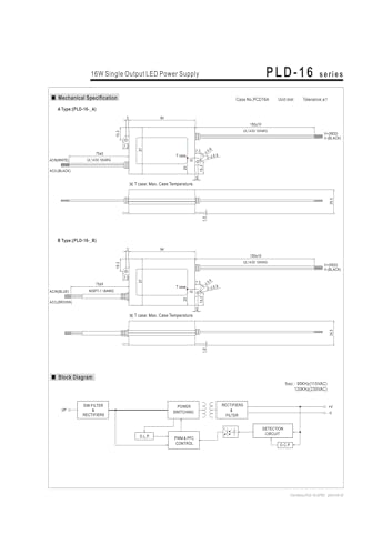 Alimentation 16W PLD-16-1050B à sortie unique pour courant constant LED - 4