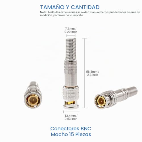 Miniatura 2 de Runcci-Yun 15pcs Conector Bnc Macho, Sin Soldadura Rg59 Rg6 Conector De Cable Coaxial Por Tornillo Para Cámara De Vigilancia De Seguridad Del Hogar Cctv