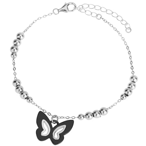 Image of 925 sterling silver Butterfly Charm Bracelet, 925 Silver Bead Chain, Black Ceramic Butterfly,Hollow out design,Suitable for Mother's Day and Valentine's Day gifts