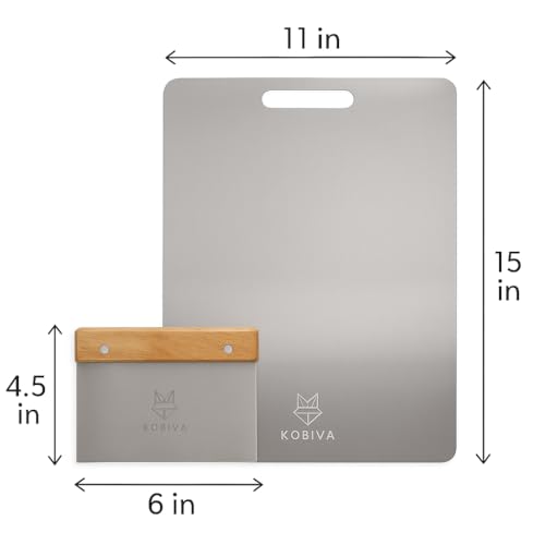 Tabla de cortar rectangular de acero inoxidable y madera miniatura 3