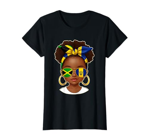 Barbados and jamaica girl kid half bajan half jamaican flag t-shirt
