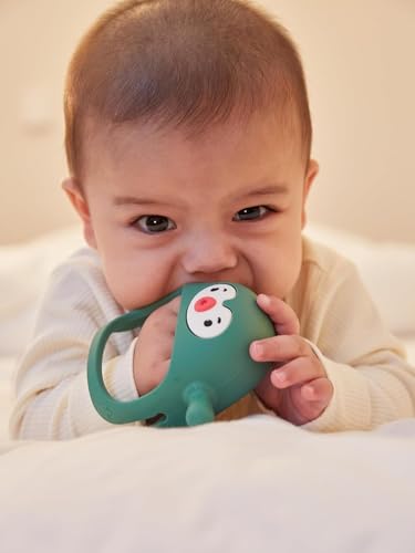 Image of Baby Teething Toy Silicone Teething Mitten for Babies Over 3 Months Anti Dropping Wrist Hand Teethers Baby Chew Toys for Sucking Needs, BPA Free Penguin & Reindeer (Forest Green + Orange)