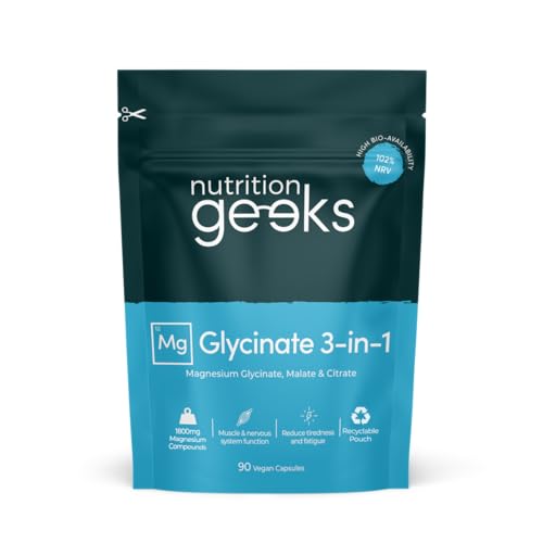 Magnesium Glycinate 3-in-1 Complex - 1800mg Supplements as Bisglycinate, Citrate & Malate 90 Vegan Capsules, Triple High Absorption 384mg Elemental, UK Made