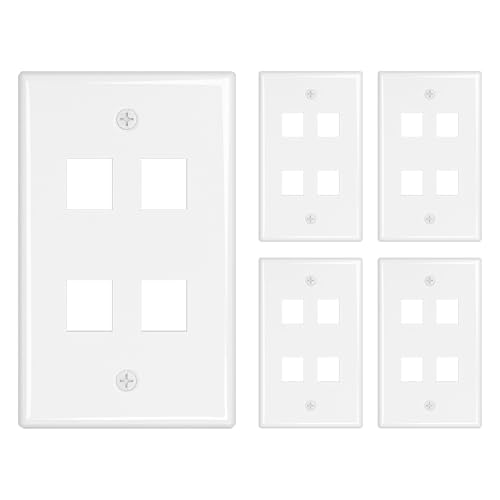 Image of iwillink 4-Port Keystone Wall Plate 5-Pack, Low Profile Ethernet Wall Plates for Keystone Jack, White