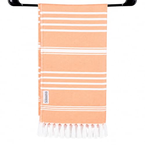 Image of Ultrasoft Bamboo Bath Towel | Quick Dry, Compact & Lightweight | Turkish Striped Satin Weave | Peach | 63x33 Inch | 210 GSM