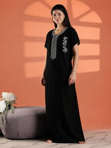 Image of 9shines Label Stylish Alpine Nighty Maxi for Women | Full Length Trendy Nightgown | Premium Nightdress | Nightwear | Heavy Embroidery Nighty with Pockets(2891)