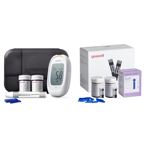 yuwell Blood Sugar Monitor, Diabetes Testing Kit with Test Strips x 100 and Lancets x 100, Blood Glucose Meter Ideal for Home Use, Batteries Include (Model 582)