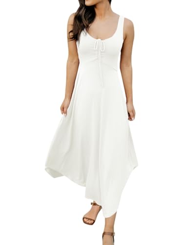 Image of Langwyqu Womens 2026 Summer Sleeveless Tank Dress Empire Waist Asymmetrical Flowy Casual Maxi Dresses