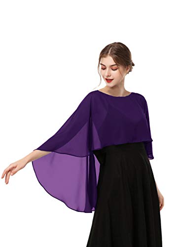 Hotshawl Capelets for women Chiffon Cape Shawls and Wraps for Evening Dress Wedding Capes Cover Up (Purple)