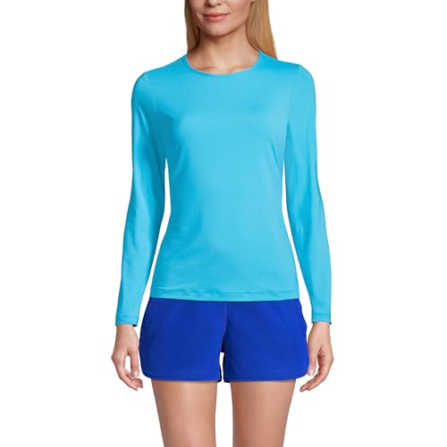 Lands' End Women's Sunshade UPF 50 Long Sleeve Relaxed Rash Guard XX-Small Petite Turquoise
