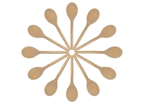 BICB Set of 12 Wooden Spoons (10-Inch) – Natural Beechwood Mixing Spoons for Cooking, Baking & Stirring – Durable 0.45