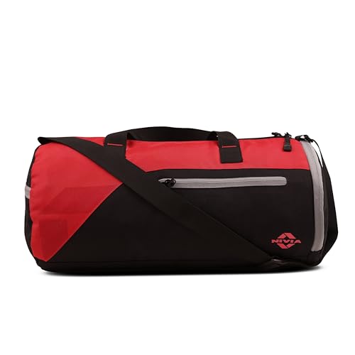 Image of Nivia Fuse Gym Duffle Bag for Men and Women, 25L Lightweight Training and Travel Bag with Shoe Compartment, Quick Access Pockets, and Adjustable Strap, Designed for Athletes, Travel (Black /Red)