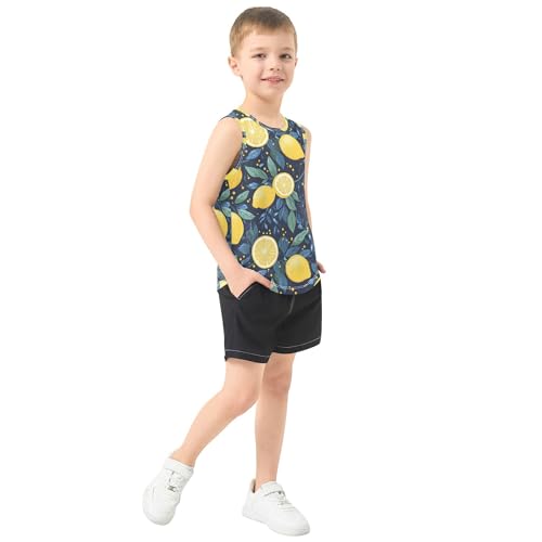 JUNZAN Cartoon Lemons Leaf Boys Tank Top Sleeveless Summer Vest Tee Athletic Workout Clothes for Outdoor Beach Fitness 3T4