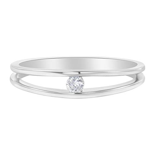 10K White Gold 1/10 Carat Diamond Tension-Set Solitaire Stackable Promise Fashion Ring (H-I Color, I1-I2 Clarity)