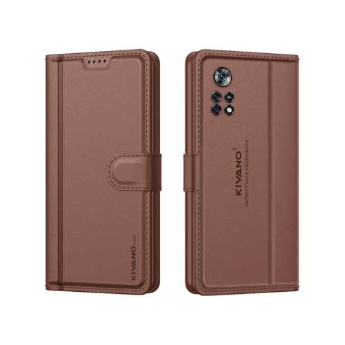 Image of KIVANO LUXE Compatible for Poco X4 Pro 5G Luxury Handmade Leather Magnetic Flip Folio Case | Card Holder & Kickstand | Slim Protective Cover | Unisex - Dark Brown
