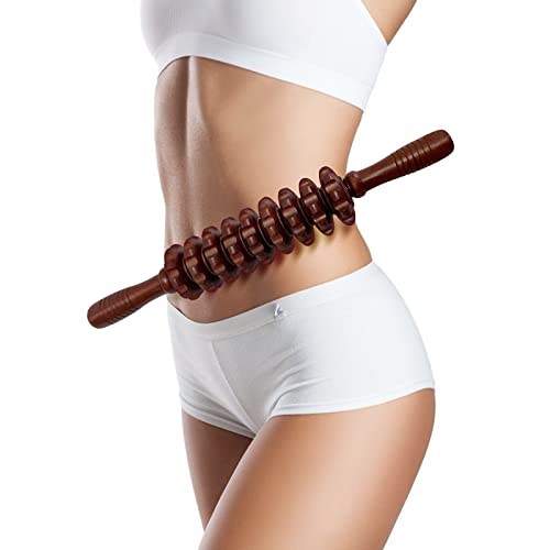 Deston Manual Massager Wooden Handheld Roller Trigger Point Massage Stick For Fascia, Cellulite, Muscle & Abdomen, Body Therapy Massager, Muscle Belly Relief Tool, Coffee #TOP4