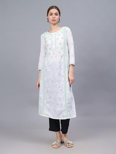 Image of Seva Chikan Hand Embroidered Lucknowi Chikankari Cotton Straight Kurta for Women SCL4567