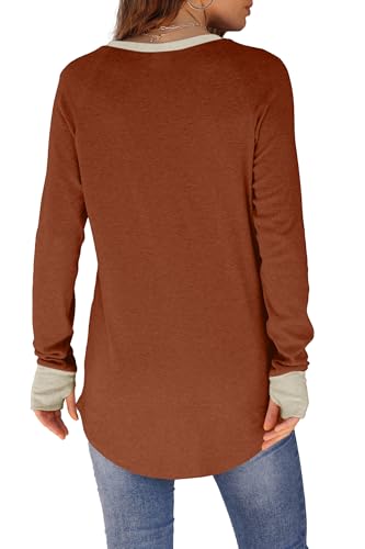 Image of XIEERDUO Womens Tunic Tops to Wear with Leggings Long Sleeve Thumb Hole Shirts Crew Neck Curved Hem