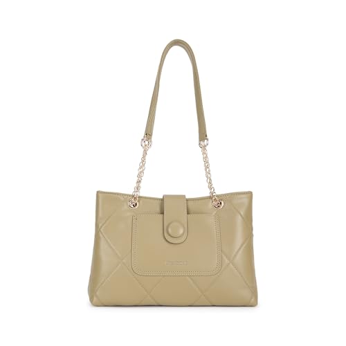 Image of Fastrack ButtonUp Shoulder Bag | Quilted Faux-Leather Women's Handbag | Bag with Chain Strap & Dual Closure