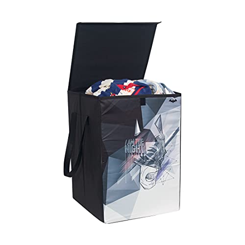 Image of PrettyKrafts 75 L Non Woven Batman Rectangular Foldable Large Laundry Bag /Basket With Lid & Handles, Freestanding Clothes Storage Organizer for Bedroom (36x36x53cm, Black, Set of 1)