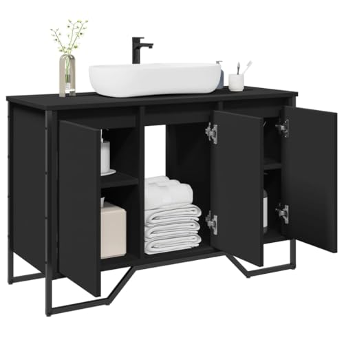 LLEZKBR Juego de muebles de baño, mueble para lavabo de baño, color negro, 91 x 35 x 60 cm, madera de ingeniería