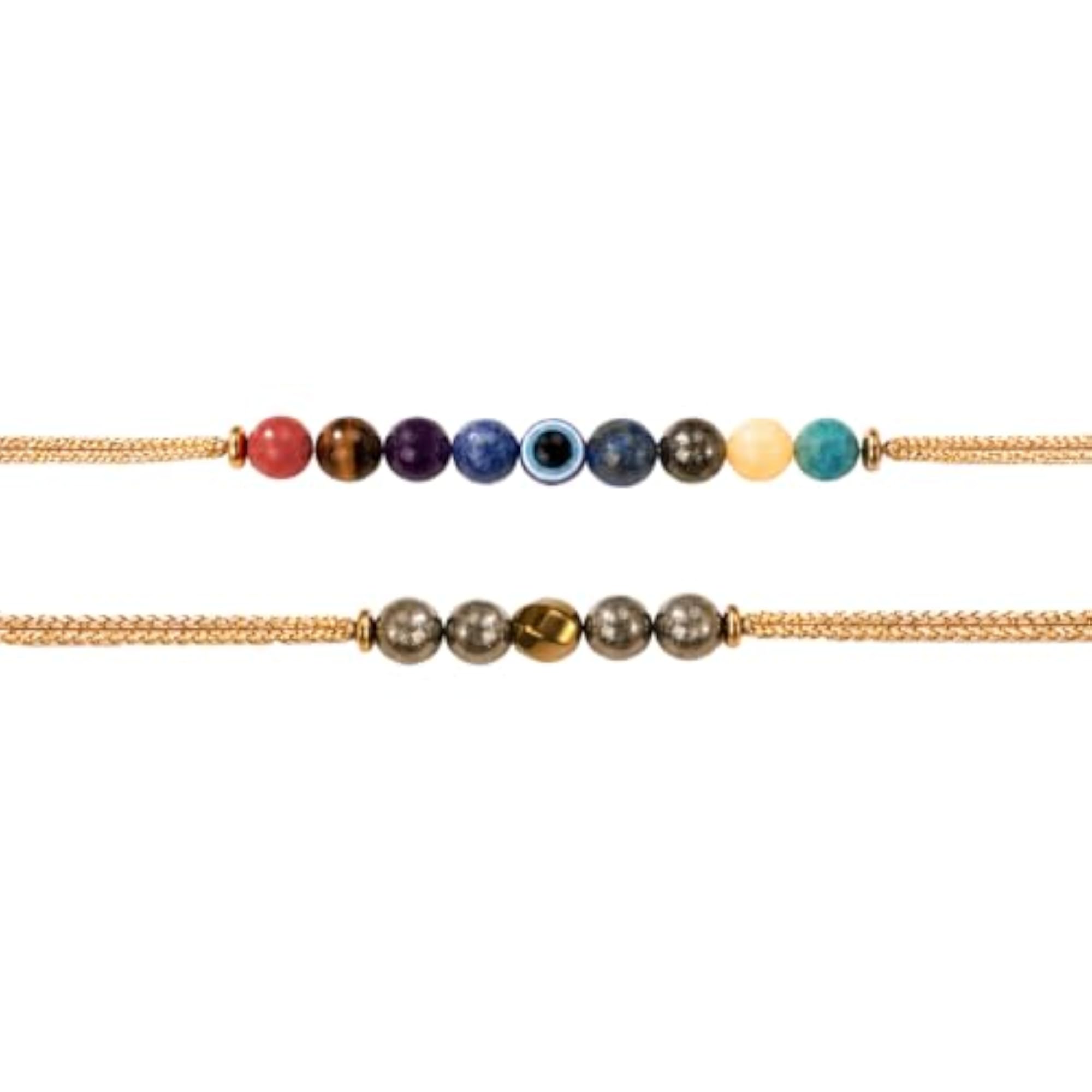 9 Chakra & Money Magnet Pyrite Natural Stone Rakhi Combo