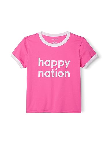 Image of happy nation Girls Cotton Crewneck Ringer T Shirt