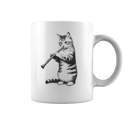 Generic Cat Playing Oboe Player Lover White Mug - Printed on Both Sides, 15oz