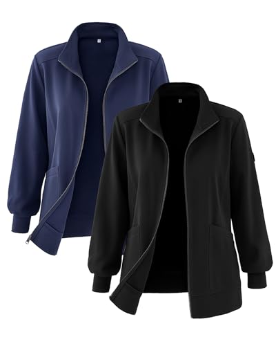 Shyyween 2 Pcs Women's Scrub Jackets, Zip Front Nurse Jacket 4-Way Stretch Medical Jacket Moisture Wicking for Women(2xl)