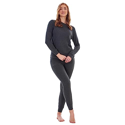 Image of Keanu Ladies Ribbed Lounge Set - Casual Top with Leggings, Pyjamas or Loungewear - Supersoft Stretch Fabric with Elastane - Sizes 8-20 (Dark Grey Marl, 8-10)