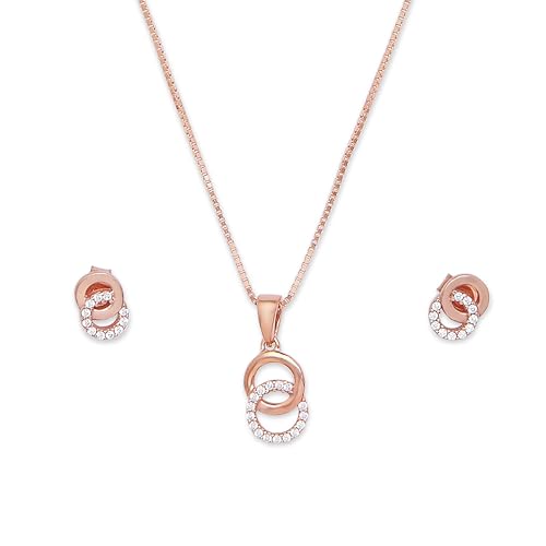 ZAVYA 925 Sterling Silver Jewelry Set Dual Circular Cubic Zirconia Rose Gold Plated Pendant Chain with Stud Earrings|With Certificate of Authenticity and 925 Hallmark|Gift for Women and Girls (B0CSSQQP2S) Amazon Price History, Amazon Price Tracker