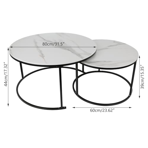 maxant Round Nesting Tables, Coffee Table Set of 2, Removable End Table, Faux Marble Stacking Sofa with Metal Frame, Vintage Wooden Stacking Space, for Living Room/Bedroom, Rustic Brown 80cm + 60cm 3 maxant Round Nesting Tables, Coffee Table Set of 2, Removable End Table, Faux Marble Stacking Sofa with Metal Frame, Vintage Wooden Stacking Space, for Living Room/Bedroom, Rustic Brown 80cm + 60cm - Image 3