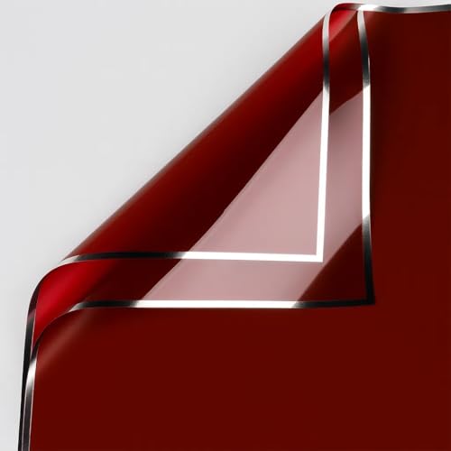 Image of Oasis 20 Sheets Korean Style Transparent Waterproof Premium Bouquet Wrapping Sheet (58 cm x 58 cm) | Burgundy With Silver Border Design Flower Wrapping Sheet | Elegant Packaging for Bouquets Gift Wrapping and More