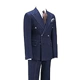 HZUOU Men's Slim Fit 2 Pieces Denim Suits Fashion Design Double-Breasted Formal Wear Peak Lapel Side Casual Party Tuxedos Navy Blue 48