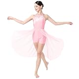 ODASDO Lyrical Dance Costumes for Women Modern Contemporary Dancewear Sleeveless Mesh Tulle Flowy Leotard Dress One-Piece Bodysuit Adult Ballet Recital Costume Stage Performance Clothes Pink M