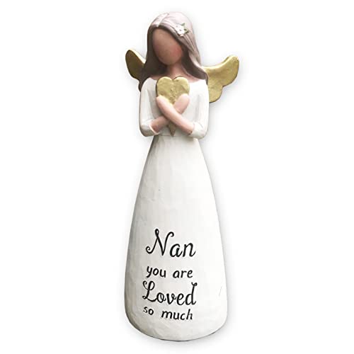 Angel Figurine Ornament Collectible, Nan Birthday or Mothers Day Gift with Thoughtful Words, Sentimental Verse; Guardian Angel, Hand Painted Gold