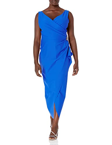 Image of Alex Evenings Women's Slimming Long Side Ruched Dress with Cascade Ruffle Skirt