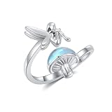 YAFEINI Fairy Ring 925 Sterling Silver Moonstone Mushroom Adjustable Ring Fairy Christmas Mother's Day Jewelry for Women Mom
