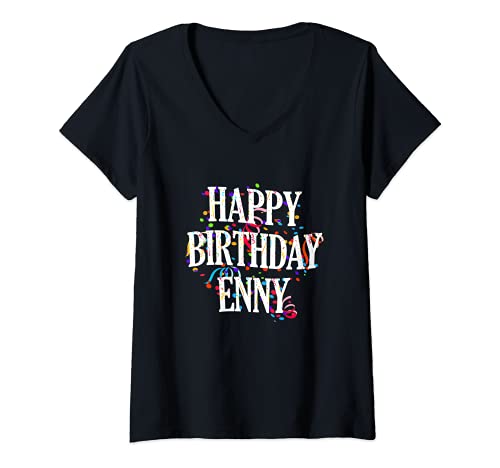 Photo de Femme Happy Birthday Enny First Name Girls Colorful Bday T-Shirt avec Col en V