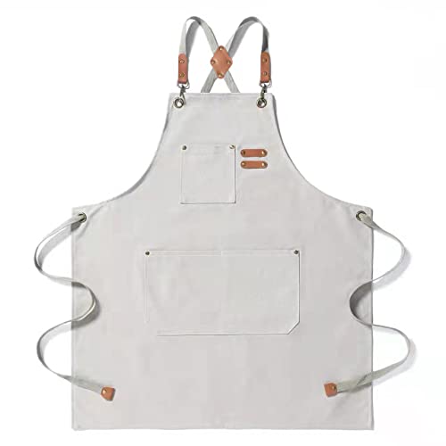Tosewever Canvas Cross Back Chef Cotton Aprons for Men Women with Large Pockets