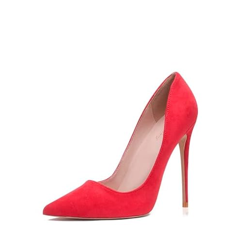 GENSHUO 12 cm/4,72 tum dammode spetsig tå högklackade pumps sexig slip on stilettparty skor, storlek på domstolen, Röd - Röd - 38 EU