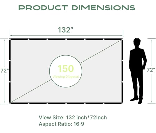 Image of AAJK Outdoor Projector Screen 150 inch, Washable Projector Screen 16:9 Foldable Anti-Crease Portable Projector Movies Screen for Home Theater Outdoor Indoor Support Double Sided Projection