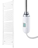 Handtuchheizkörper elektrisch 1662 x 400mm - Badheizkörper elektrisch 900 Watt weiß inkl. Heizstab No. 1 mit Ein- und Ausschalter