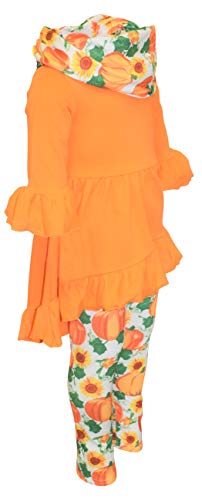 Image of Unique Baby Girls Kids Toddler 3pc Outfit Set Long Sleeve Cotton Blend Tunic Top Leggings and Scarf
