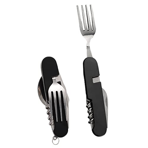 Ksvaye Lot de 2 couverts de camping pliants en acier inoxydable 6 en 1 - Couverts de camping...