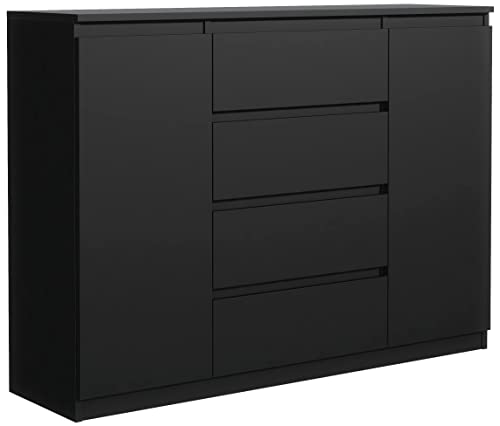 meble masztalerz Commode Noir Matt avec 4 tiroirs et 2 Portes - 120x101,5x39 cm -Meuble de Rangement - Commode Chambre - Meuble Salon Classique