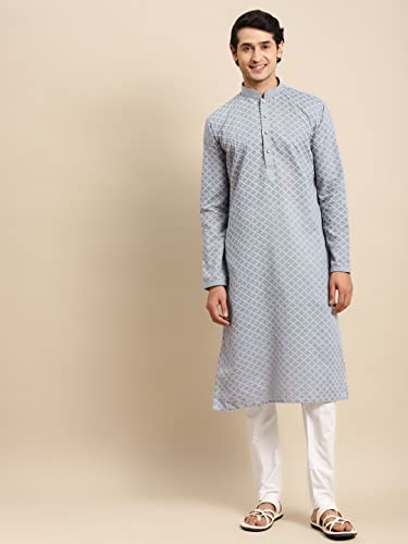 Image of Rajubhai Hargovindas Men's Chikankari Embroidered Cotton Kurta (Ches)